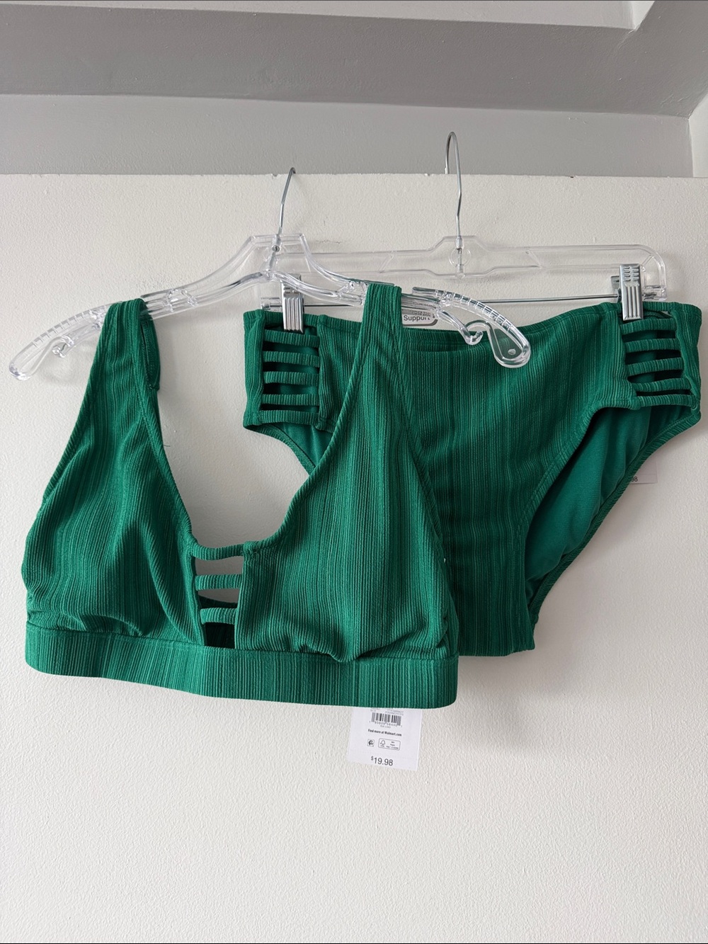 NWT Emerald Green Ribbed Bikini Set Medium M 8-10 Cutout Swimsuit Two Piece